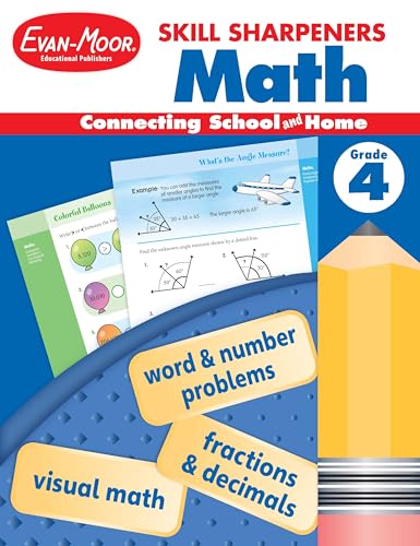 Evan-Moor Skill Sharpeners Math Workbook, Grade 4, Multiplication, Division, Test Prep, Number Sequencing, Geometry, Measurements, Graphing, Fractions, Decimals, Logical Thinking, Algebra, Homeschool