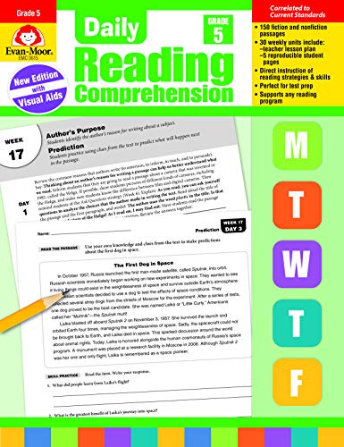 Evan-Moor Daily Reading Comprehension, Grade 5 Teaching Supplement - Homeschooling & Classroom Resource Workbook