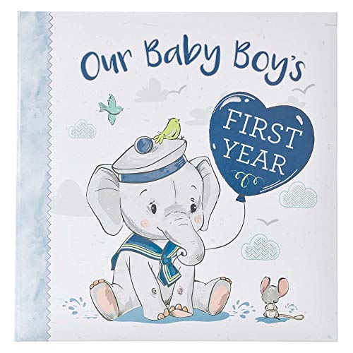 Christian Art Gifts Boy Baby Book of Memories Blue Keepsake Photo Album | Our Baby Boy's First Year Memory Book | Baby Book with Bible Verses