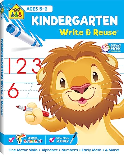 School Zone Kindergarten Write & Reuse Workbook: 52 Wipe-Clean Pages, Spiral Bound, Write-On Learning, Write & Wipe, Early Math, Includes Dry Erase Marker (School Zone Write & Reuse Workbook)