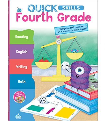 Carson Dellosa Quick Skills 4th Grade Workbooks All Subjects, Reading, Writing, ELA, Math Fourth Grade Workbooks, Main Idea & Details, Sentence Structure, Geometry, Classroom or Homeschool Curriculum
