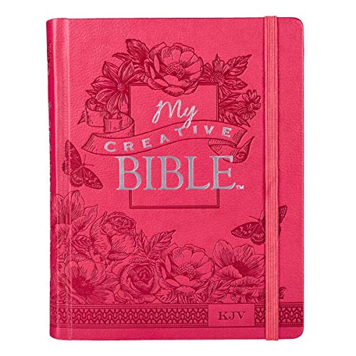 KJV Holy Bible, My Creative Bible, Pink Hardcover Faux Leather Journaling Bible w/Ribbon Marker, 400 Scripture Illustrations to Color, King James Version