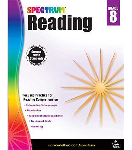 Spectrum 8th Grade Reading Workbook—State Standards Reading Comprehension, Nonfiction Fiction Passages With Answer Key for Homeschool or Classroom (160 pgs)