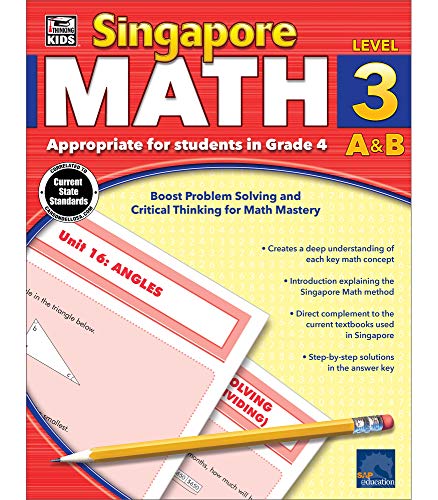 Singapore Math Grade 4 Workbook—4th Grade Addition, Subtraction, Multiplication, Division, Bar Graphs, Fractions, Length, Mass, Volume Problem Solving (256 pgs)