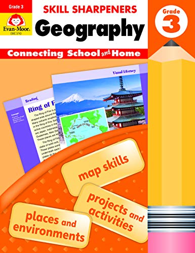 Evan-Moor Skill Sharpeners: Geography, Grade 3 Activity Book - Supplemental At-Home Resource Geography Skills Workbook