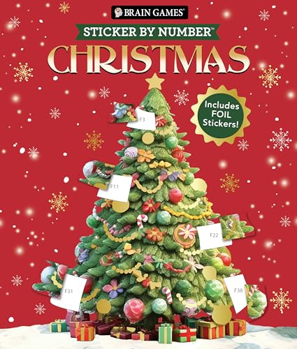 Brain Games - Sticker by Number: Christmas (24 Images to Sticker - Watercolor Tree Cover): Includes 2 Foil Sticker Sheets to Complete Each Image!