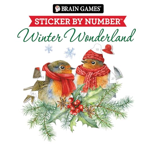 Brain Games - Sticker by Number Compact Edition: Winter Wonderland | 7x7 Inches | Cozy Winter Activity, Travel Size Activity Book for Adults & Kids 7+