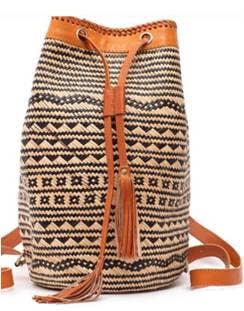 The Winding Road: Rattan Sling Back Pack Tribal Patten - Light Leather Large