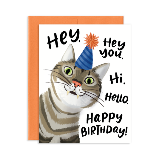 Grey Street Paper: Cat Hello Birthday Greeting Card