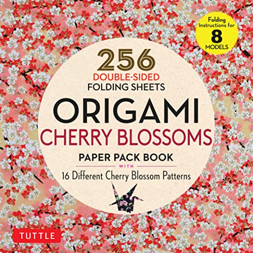 Origami Cherry Blossoms Paper Pack Book: 256 Double-Sided Folding Sheets with 16 Different Cherry Blossom Patterns with solid colors on the back (Includes Instructions for 8 Models)