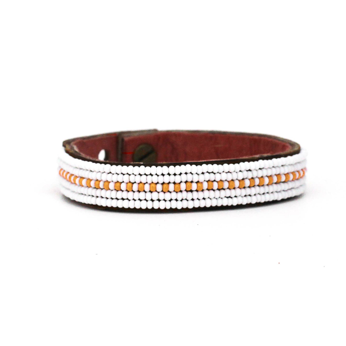 Swahili Coast: Small Orange Dashes Leather Cuff