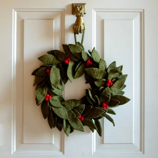 The Winding Road: Christmas Decor Wreath - Green with Holly