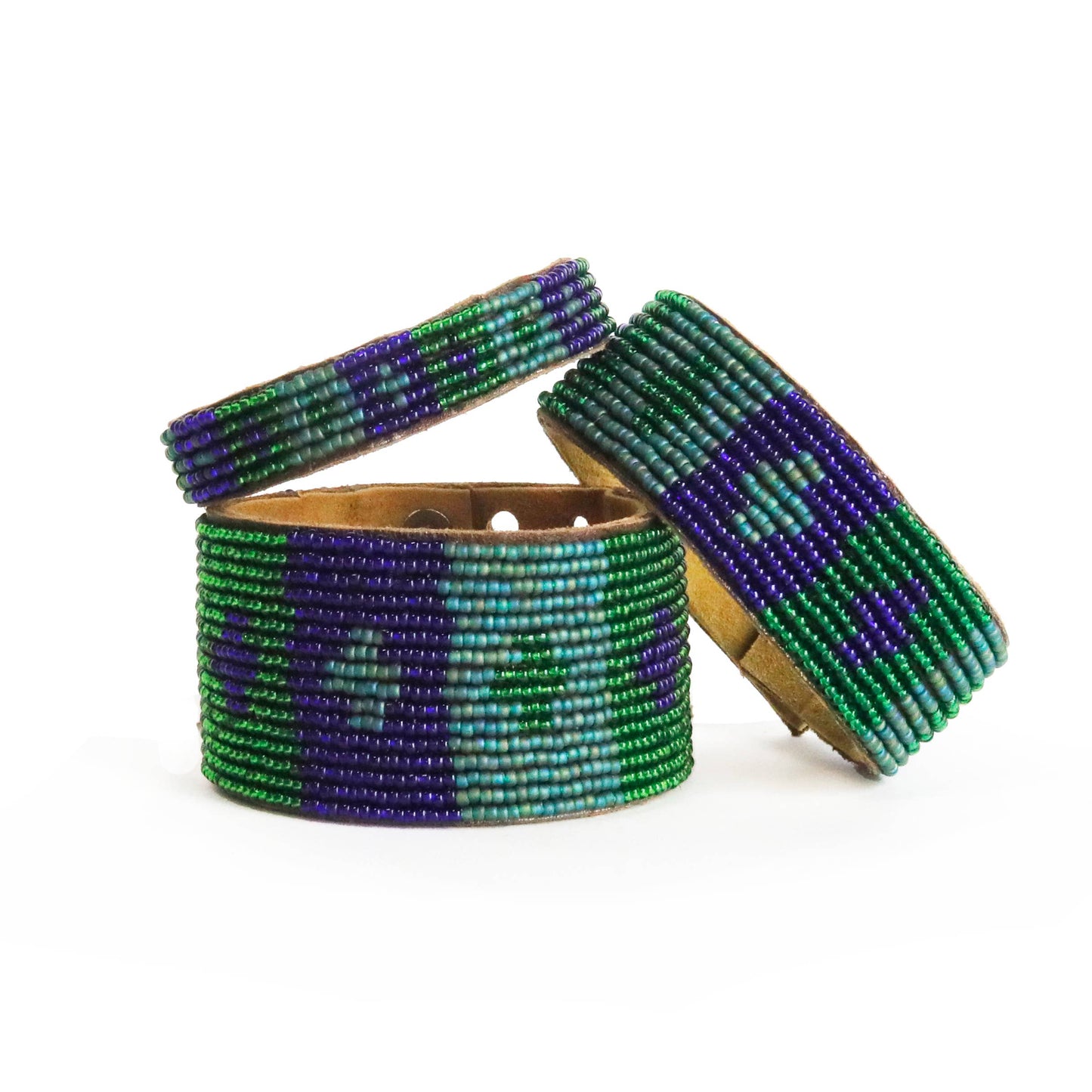 Swahili Coast: Medium Quilt Peacock Beaded Leather Cuff