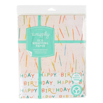 Wrappily Eco Gift Wrap Co.: Candles/ Happy Birthday Double-Sided Eco Wrapping Paper