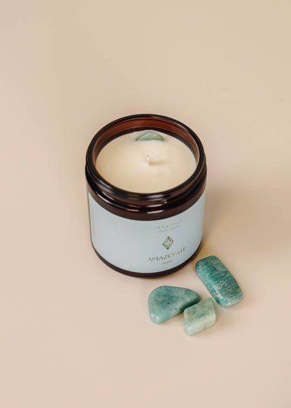 JaxKelly: 4oz Amber Crystal Candles - Amazonite - Hope