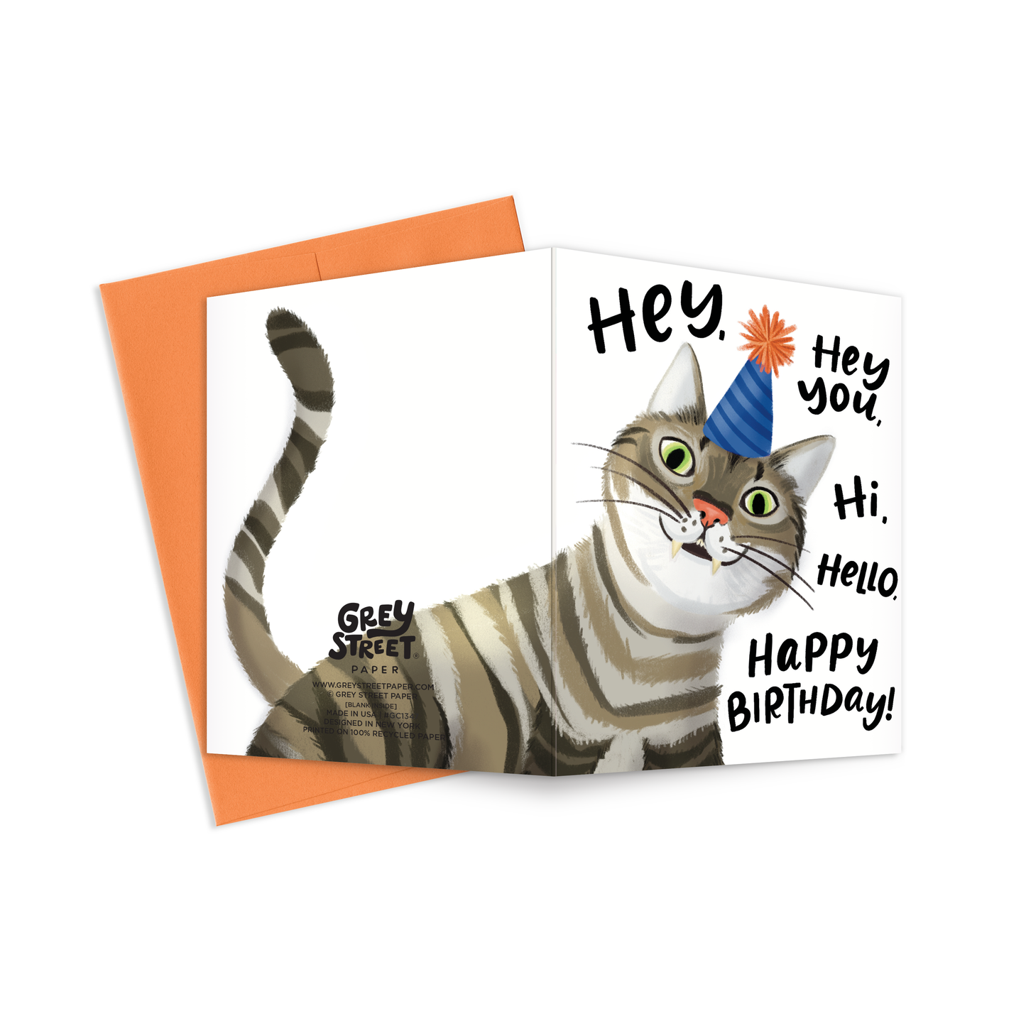 Grey Street Paper: Cat Hello Birthday Greeting Card