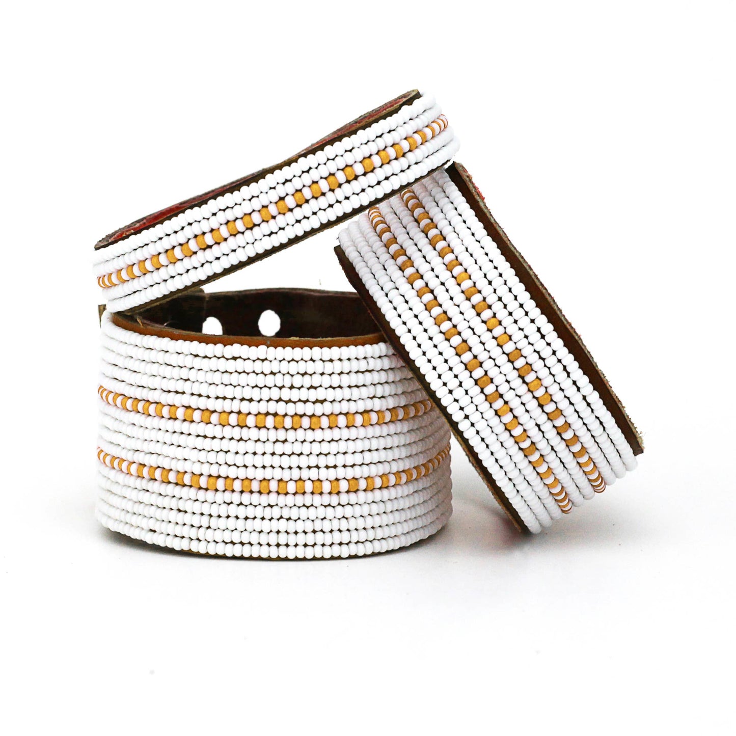 Swahili Coast: Small Orange Dashes Leather Cuff