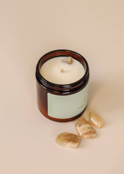 JaxKelly: 4oz Amber Crystal Candles - Moonstone - Good Luck