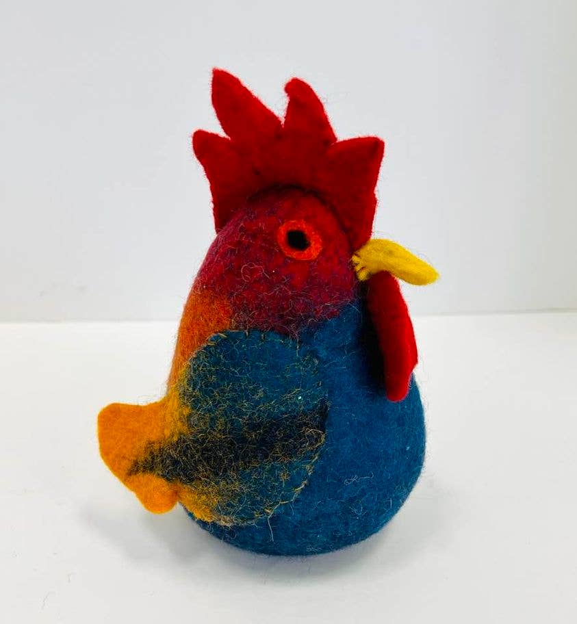 The Winding Road: Felt Rooster - Blue & Red