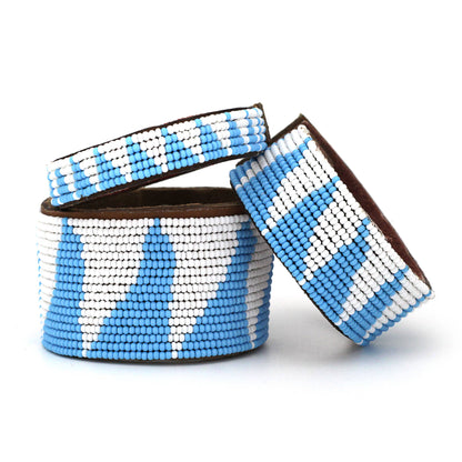 Swahili Coast: Small Light Blue Tri Leather Cuff