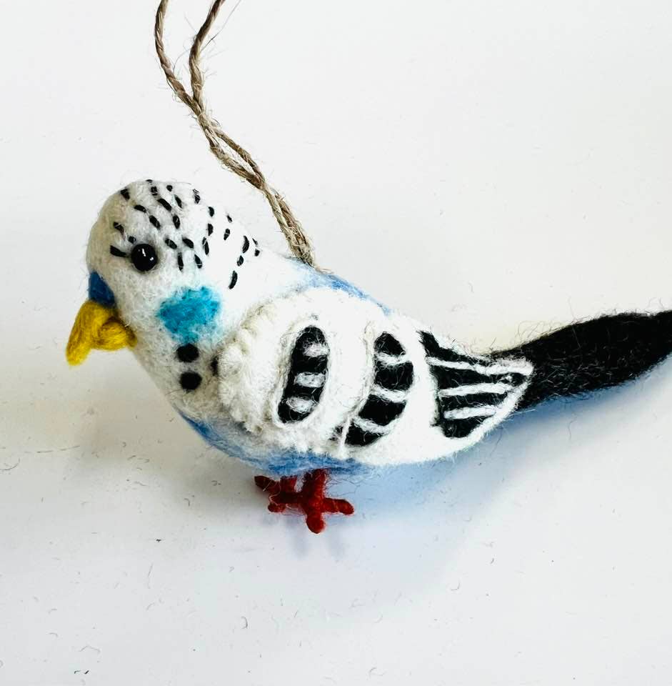 The Winding Road: Blue Parakeet Felt Bird Ornament