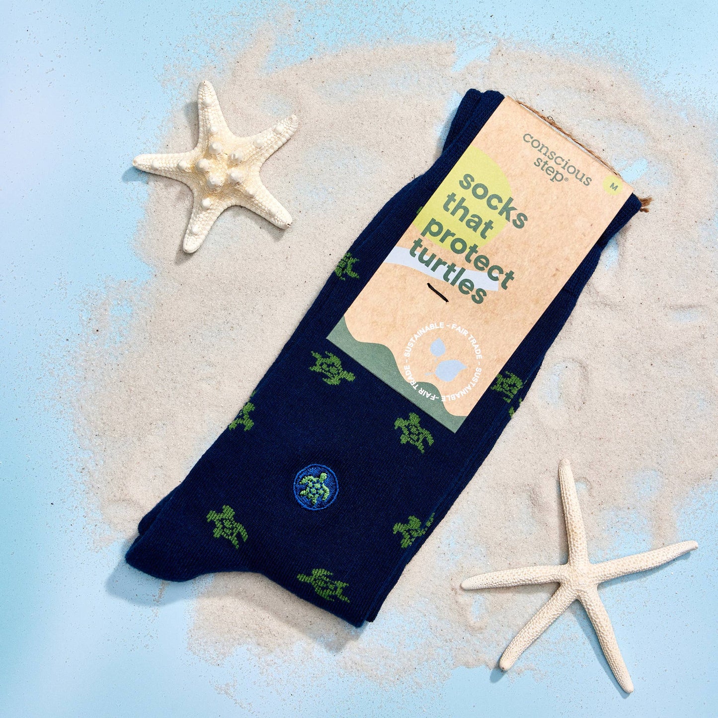 Conscious Step: Socks that Protect Turtles (Navy Turtles)
