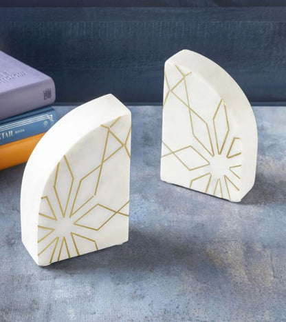 Guari Kholi: Enchant White Marble Bookends, Set of 2