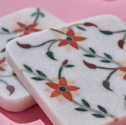 Guari Kholi: Spring Blossom Marble Coasters, Set of 4