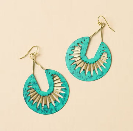 Matr Boomie Fair Trade: Nihira Teal Patina Dangling Hoop Earrings