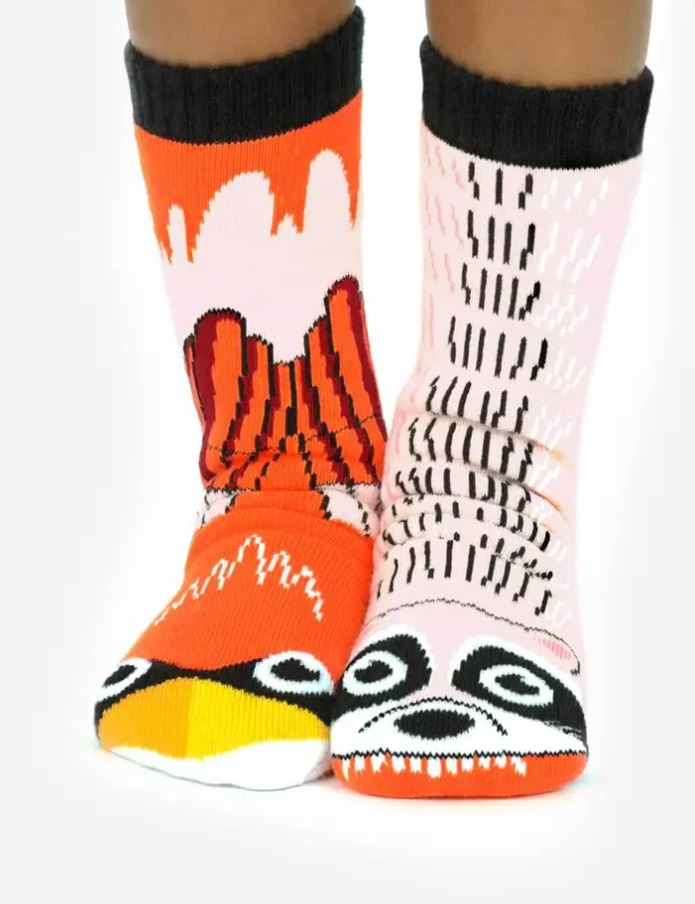 Pals Socks: Raccoon & Cardinal