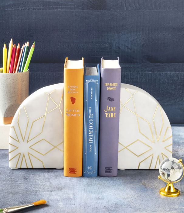 Guari Kholi: Enchant White Marble Bookends, Set of 2