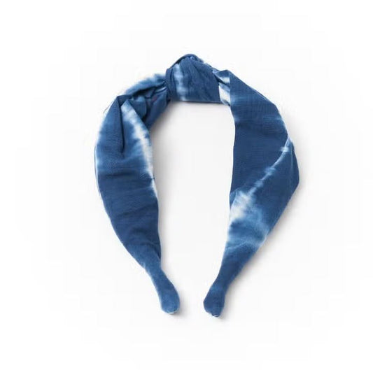 Matr Boomie Fair Trade: Shibori Tie Dye Knotted Headband - Indigo, White