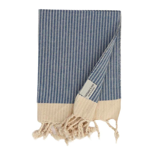 Balthazar & Rose Hand Towels: White Striped Weave Navy Blue