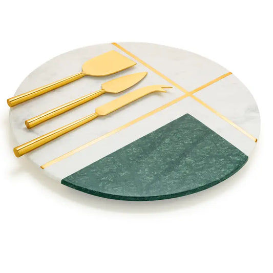 Guari Kholi: Vista Marble Cheese Board with Gold Knives