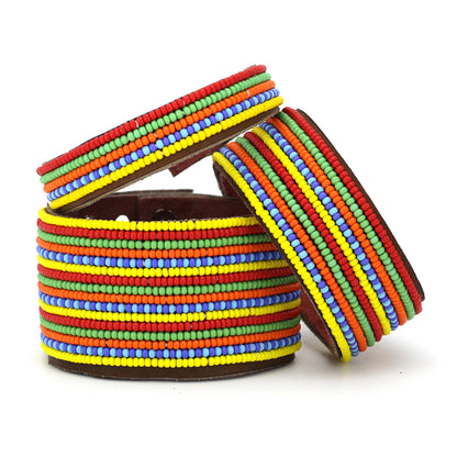 Swahili Coast: Small Multi Stripe Leather Cuff