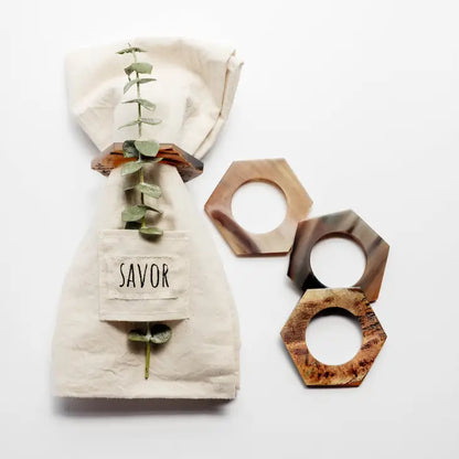 2nd Story Goods: Hexagon Horn Napkin Rings 4-Pack