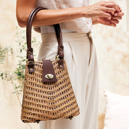 The Winding Road: Rattan Handbag with leather elbow strap