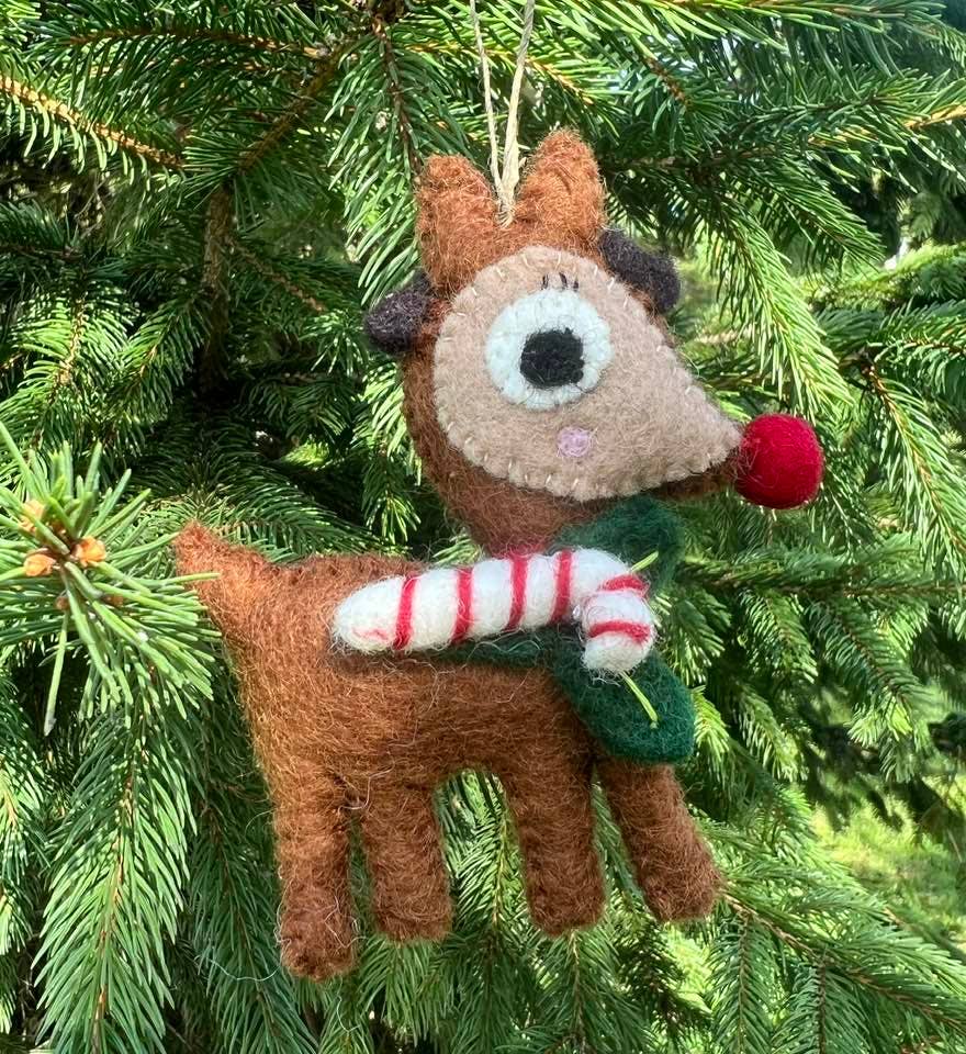 The Winding Road: Holiday Ornament Rudolph the Reindeer with Candy Cane