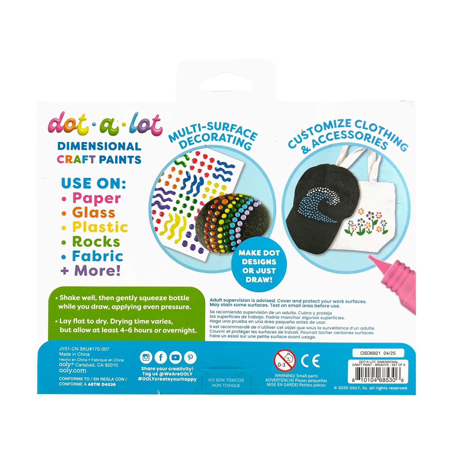 OOLY: Dot-A-Lot: Dimensional Craft Paint - Bright (Set of 8)