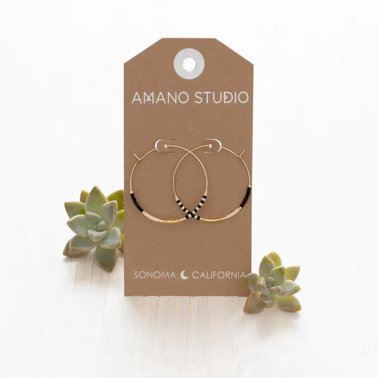 Amano Studio: Japanese Seed Bead Hoops - Bone & Black