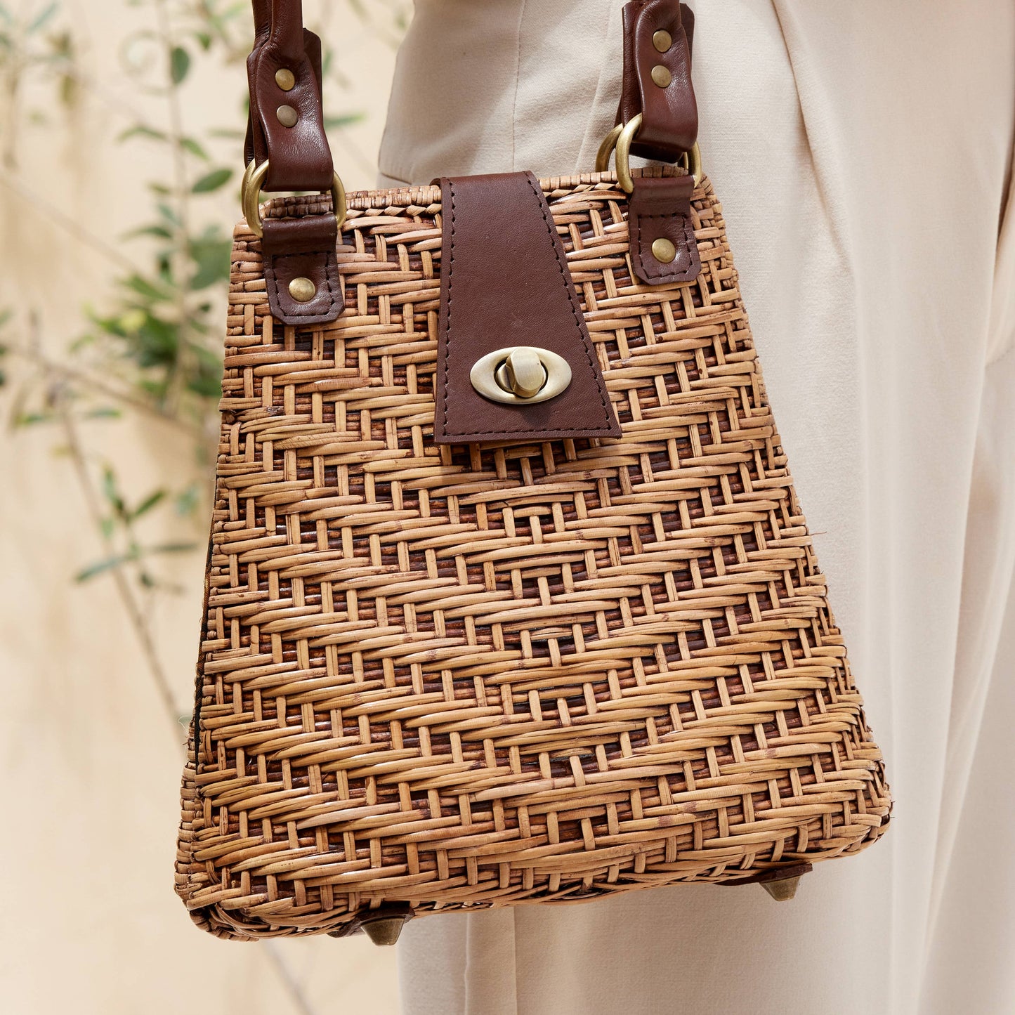 The Winding Road: Rattan Handbag with leather elbow strap