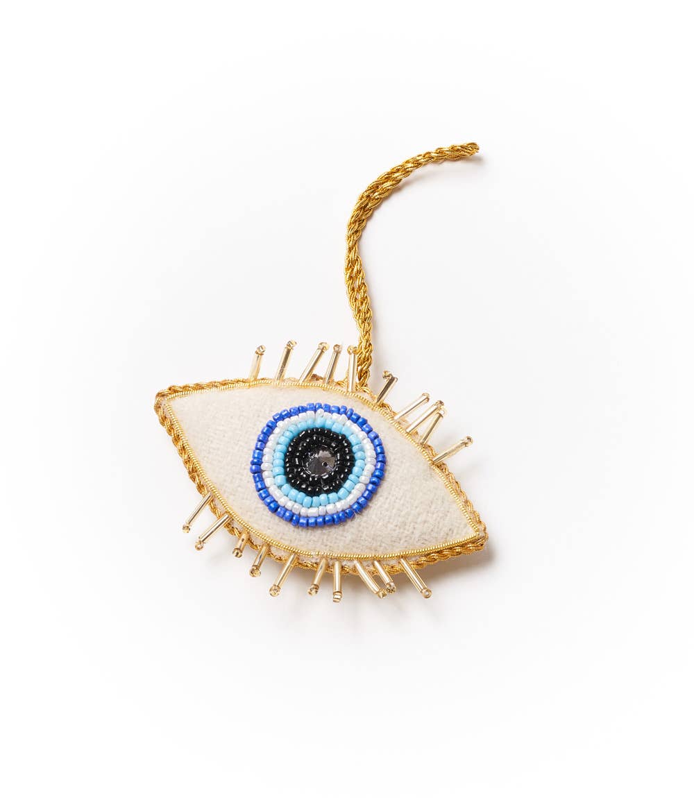 Matr Boomie Fair Trade: Larissa Plush Evil Eye Felt Ornament - Hand Embroidered