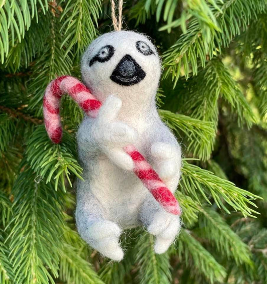 The Winding Road: Holiday Ornament Sloth with Candy Cane