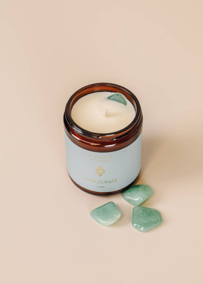 JaxKelly: 9oz Amber Crystal Candles - Amazonite - Hope