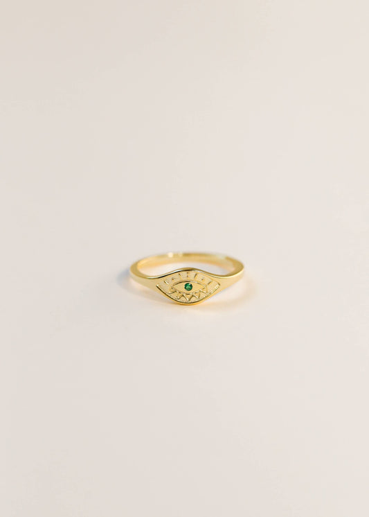 JaxKelly - Gold Rings - Emerald Evil Eye