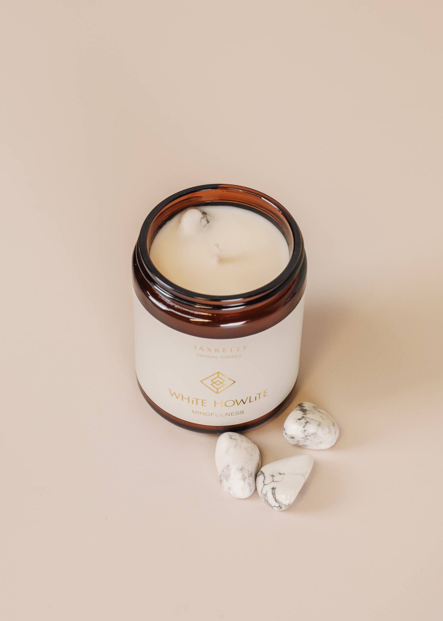 JaxKelly - 9oz Amber Crystal Candles - White Howlite  - Mindfulness