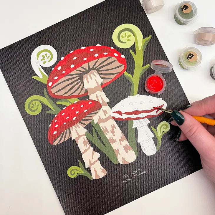 Elle Crée (She Creates): Fly Agaric Mushrooms Mini Paint-By-Number Kit