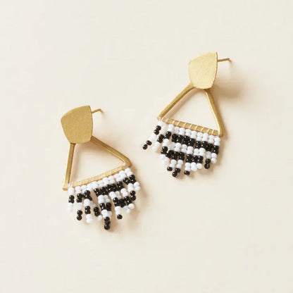 Matr Boomie Fair Trade: Kalapriya Beaded Drop Earrings - Black, White