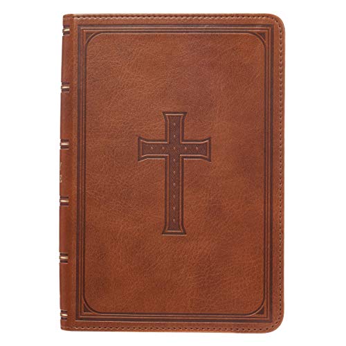 KJV Holy Bible, Large Print Compact Bible, Tan Faux Leather Bible w/Ribbon Marker, Red Letter Edition, King James Version