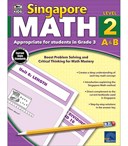 Singapore Math Grade 3 Workbook, 3rd Grade Multiplication, Division, Addition, Subtraction, Formulas, Fractions, Graphs, Shapes and Patterns (256 pgs)